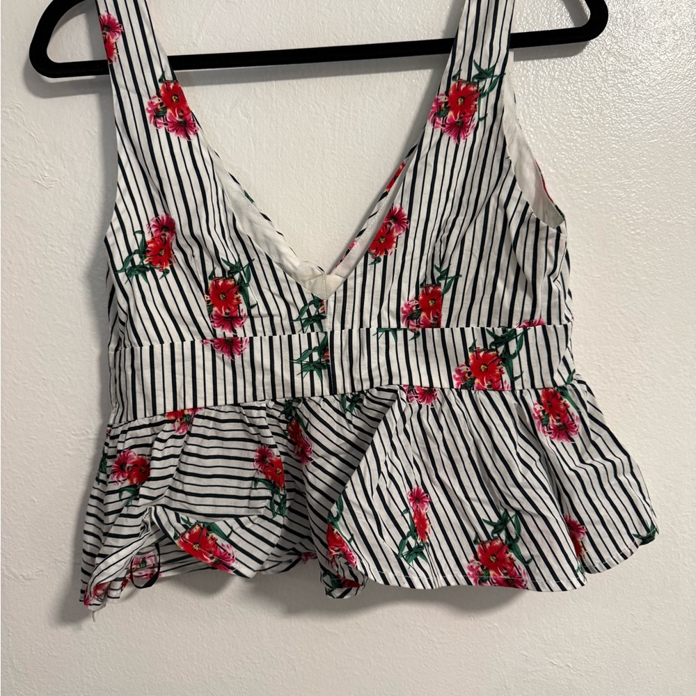 Floral Striped Peplum Crop Top